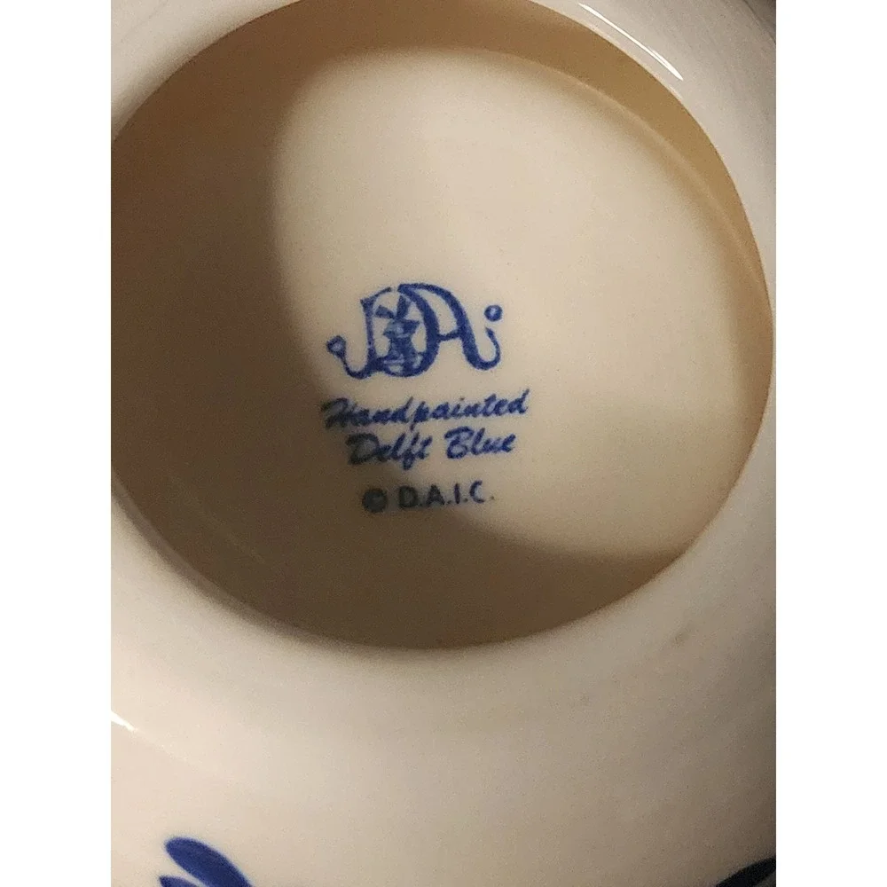 Delft Handpainted Delft Blue Ceramic Windmill Floral Candle Holder Round Mini